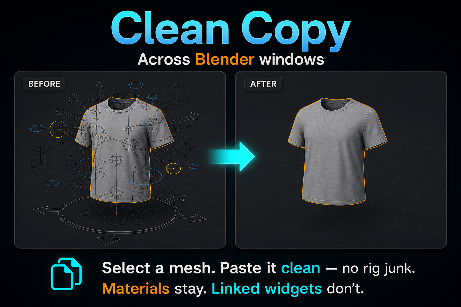 Clean Copy — extract one mesh into another Blender window